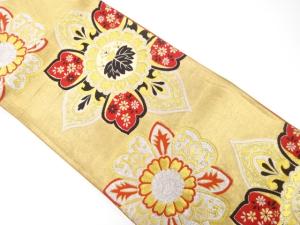 アンティーク　花に菊・桐模様織り出し袋帯（材料）